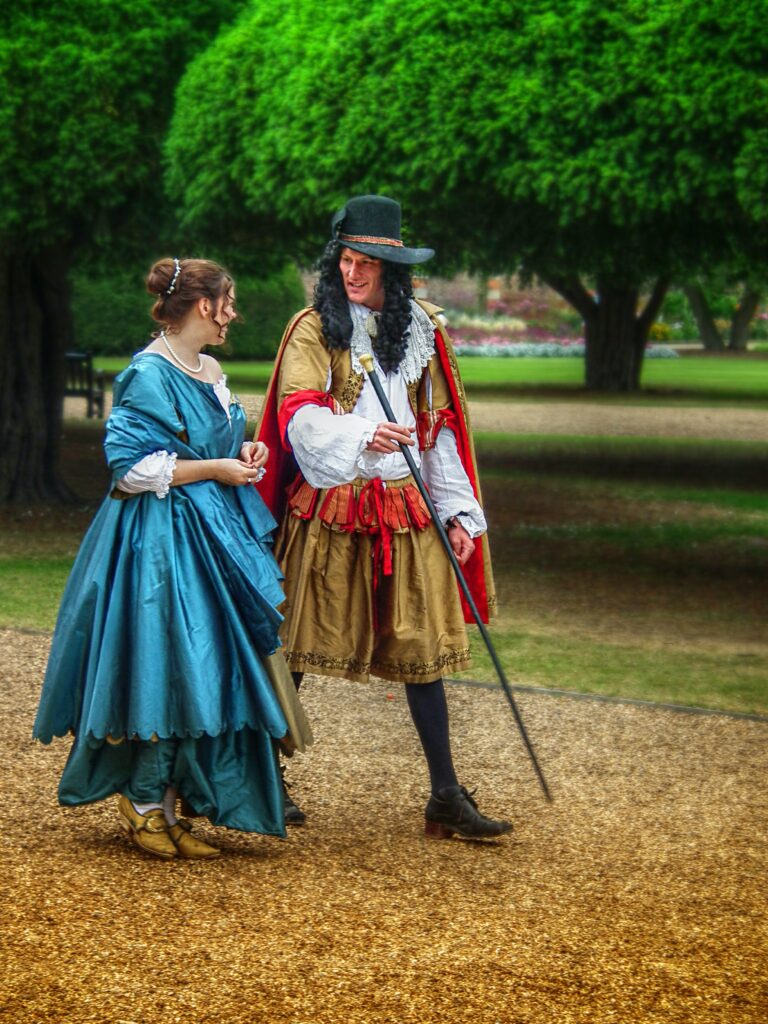 A woman and a man in 17th century period dress