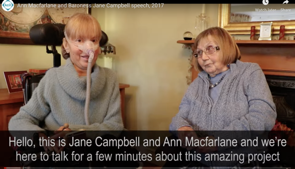 A screenshot from a video interview with Jane Campbell and Ann Macfarlane