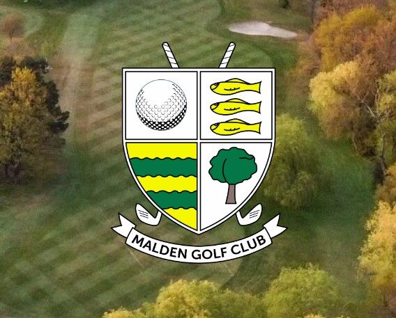 An image of the Malden Golf Club logo with the golf course in the background.