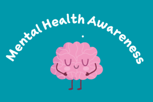 Mental Health Awareness, with picture of cartoon brain