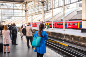 People standing on a train station platform