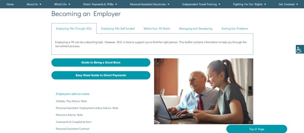 Photo of the updated 'Being an Employer' page.