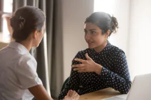 Two people talking to each other