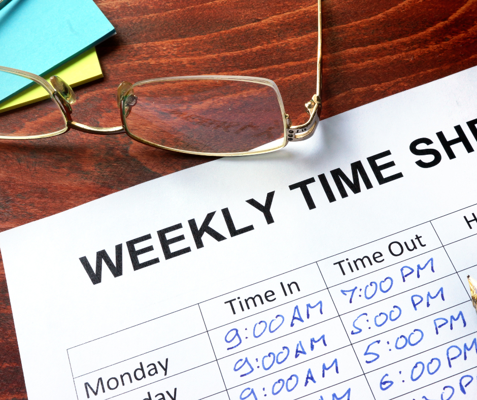 A close up photo of weekly time sheet