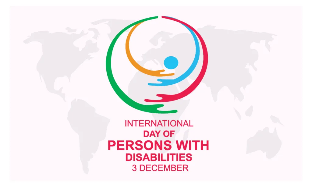 Internal Day of Persons with Disabilities logo against a map of the world