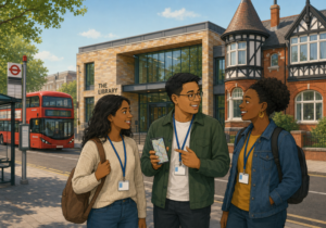 Travel trainers outside Willeson Green library